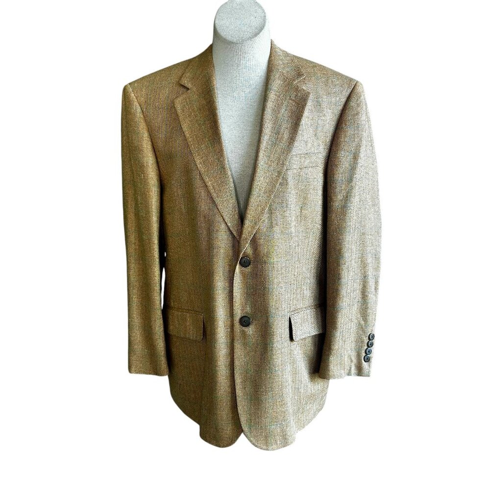 Coconut Grove 100% Silk Tan Plaid Sports Coat Blazer Size 40S